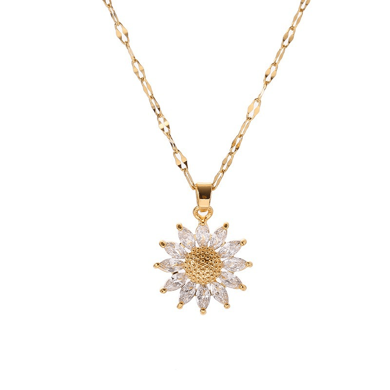 Men's Stainless Steel Sunflower Pendant Necklace