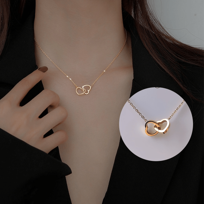 

Stainless Steel Simple Double Ring Love Pendant Necklace For Men Jewelry Necklaces Zirconia Luxury Choker Korea