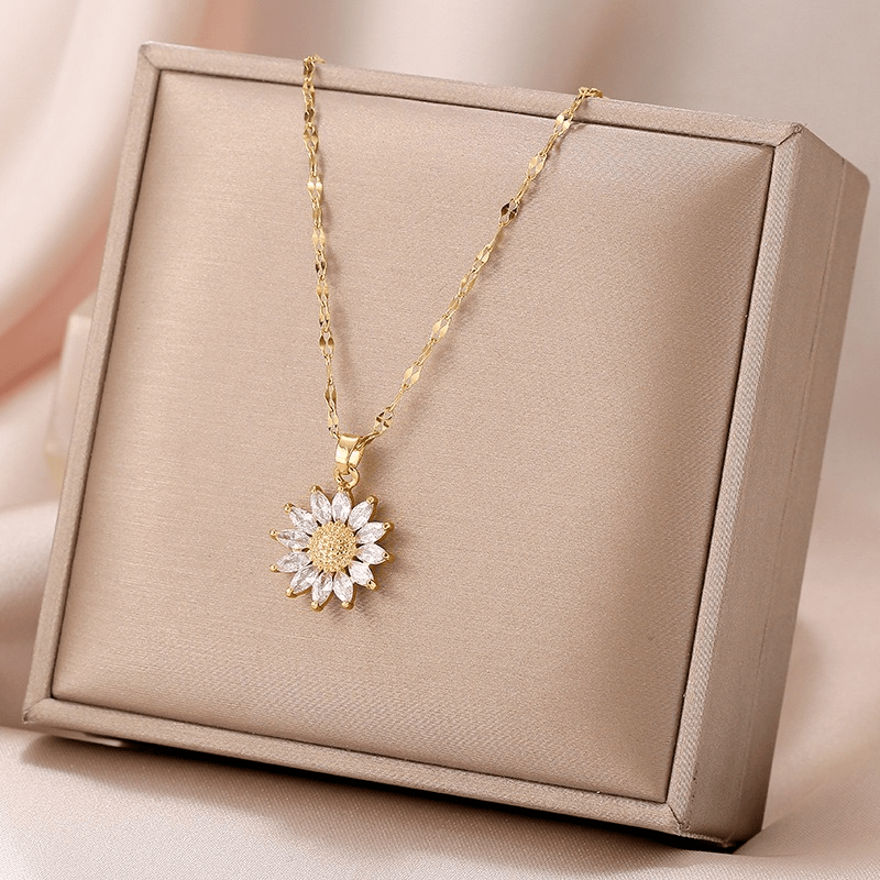 Men's Stainless Steel Sunflower Pendant Necklace
