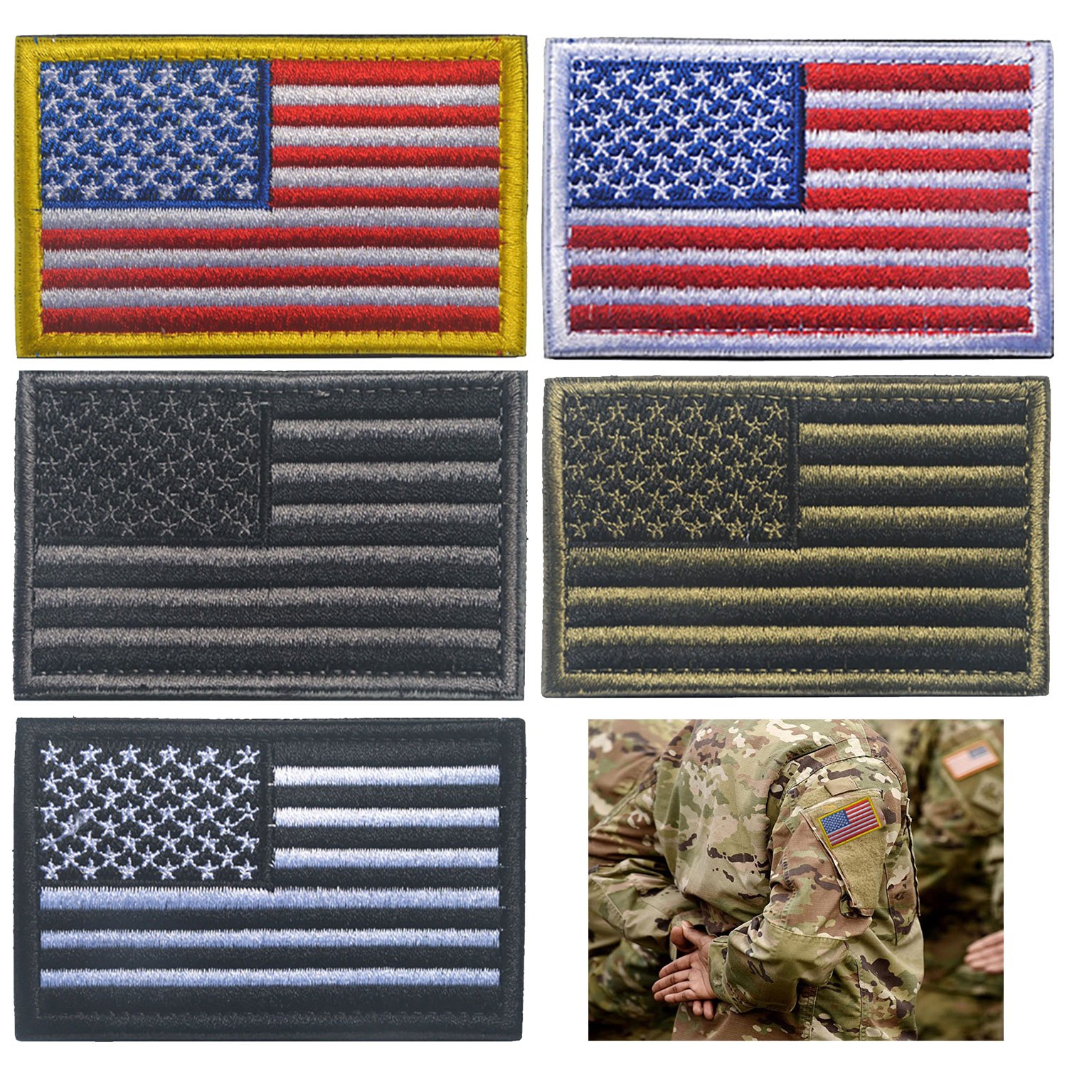  American Flag Patches Embroidered Gold Border USA United States  of America Military Uniform Fastener Hook & Loop Emblem : Arts, Crafts &  Sewing