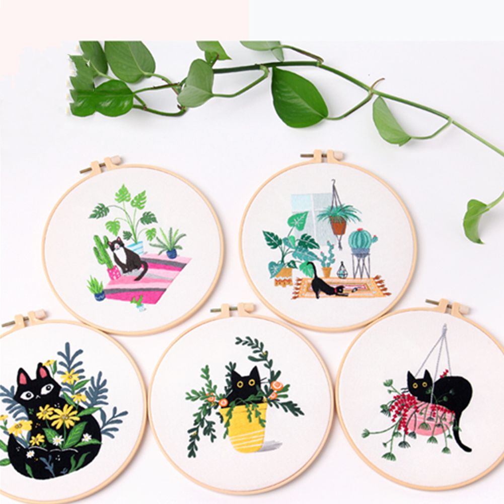 Cute Black Cat Embroidery Kit Cross Stitch Kits For - Temu