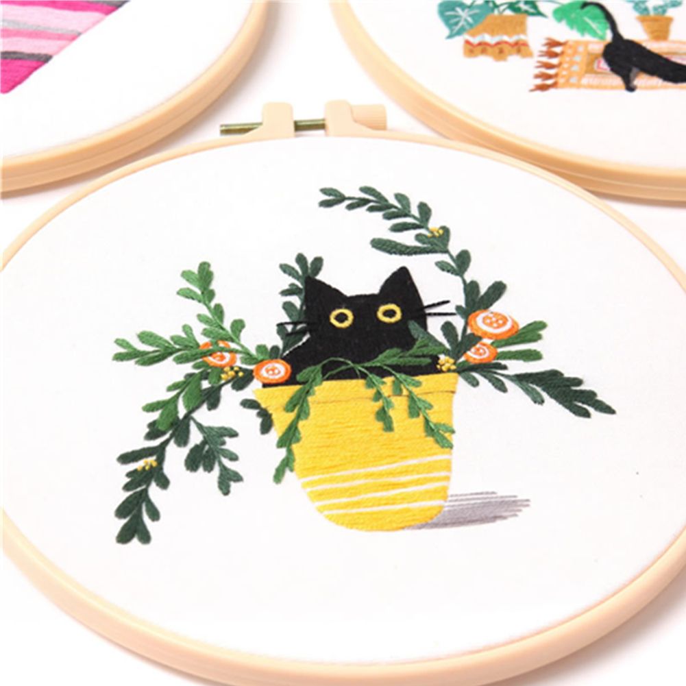 Animals Embroidery Kit Craft Sewing Stitching Kit Cat Embroidery