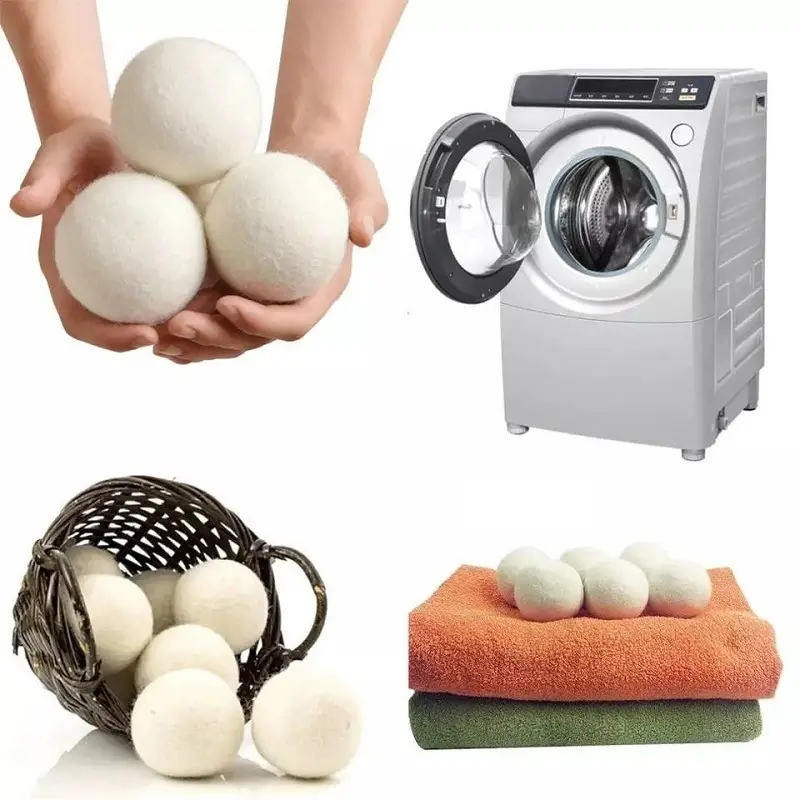 6pcs wool dryer balls pure wool anti entanglement reusable prevent static electricity softener sticky hair washing machine accessorie details 0