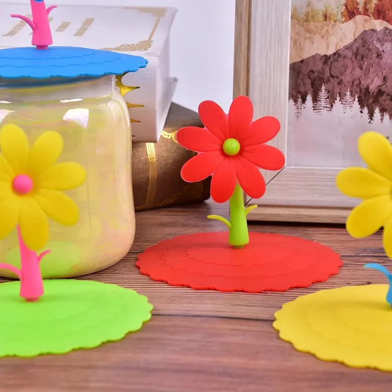 Cartoon Flower-shaped Silicone Cup Lid - Dustproof And Leakproof