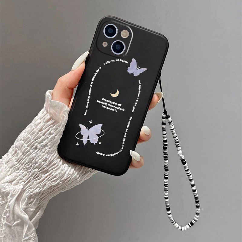 Butterfly Phone Case With Lanyard For Iphone 14 13 12 11 Pro Max Xs Max X