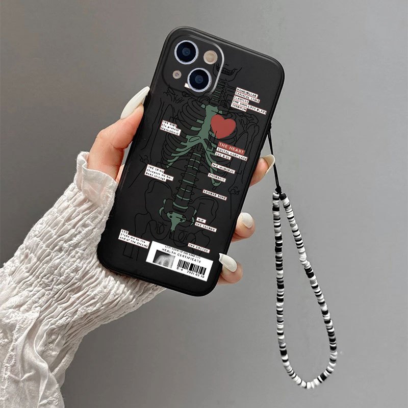 Phone Case With Lanyard Human Skeleton Graphic For Iphone 11 14 13