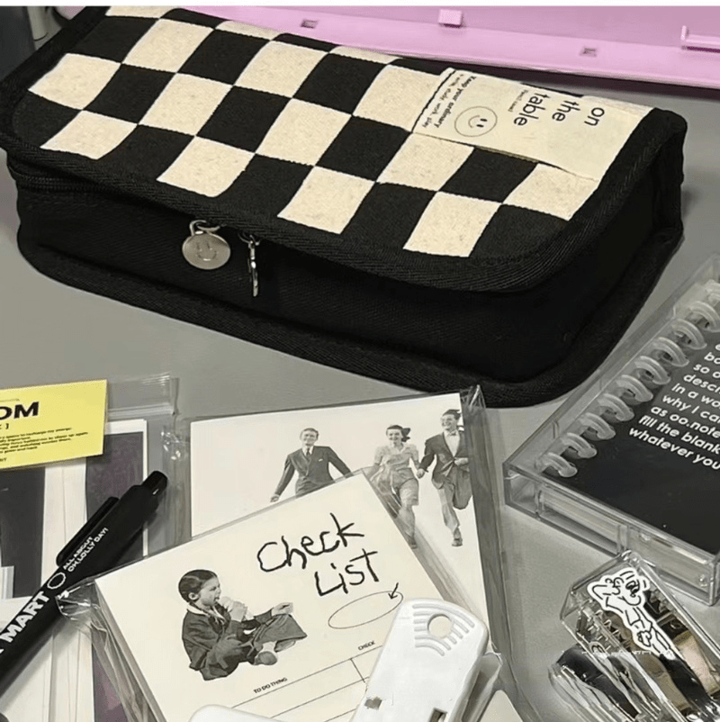 Second Mansion Checker Board Daily Zipper Pencil Case Pouch