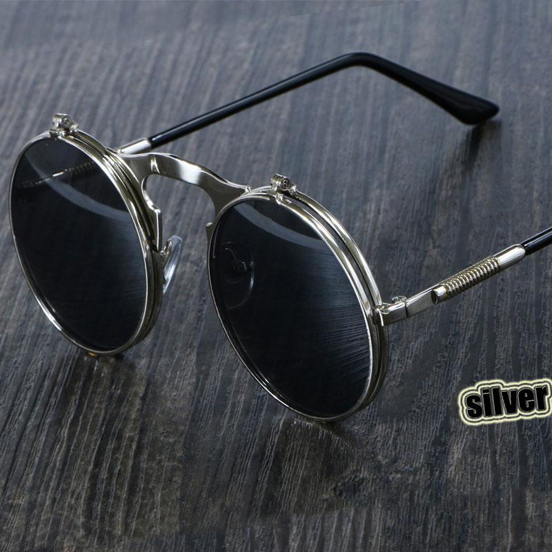 

Steampunk Retro Round Metal Flip Fashion Glasses, With Spring Temples, For Men Women Outdoor Party Vacation Travel Driving Supplies Photo Props