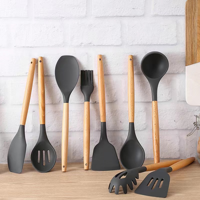 Vesteel 15-Piece Kitchen Cooking Utensils Set with Holder, Silicone Kitchen Tools Stainless Steel Handle, Slotted Spatula Spoon Turner Tong Whisk