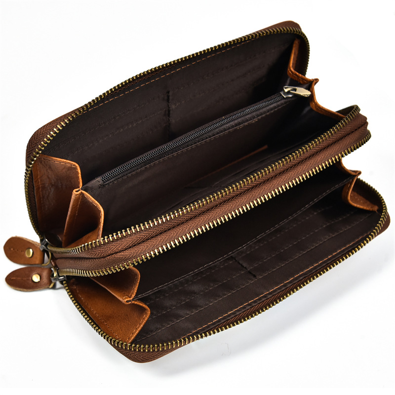 Double zip leather clutch bag Louis Vuitton Brown in Leather