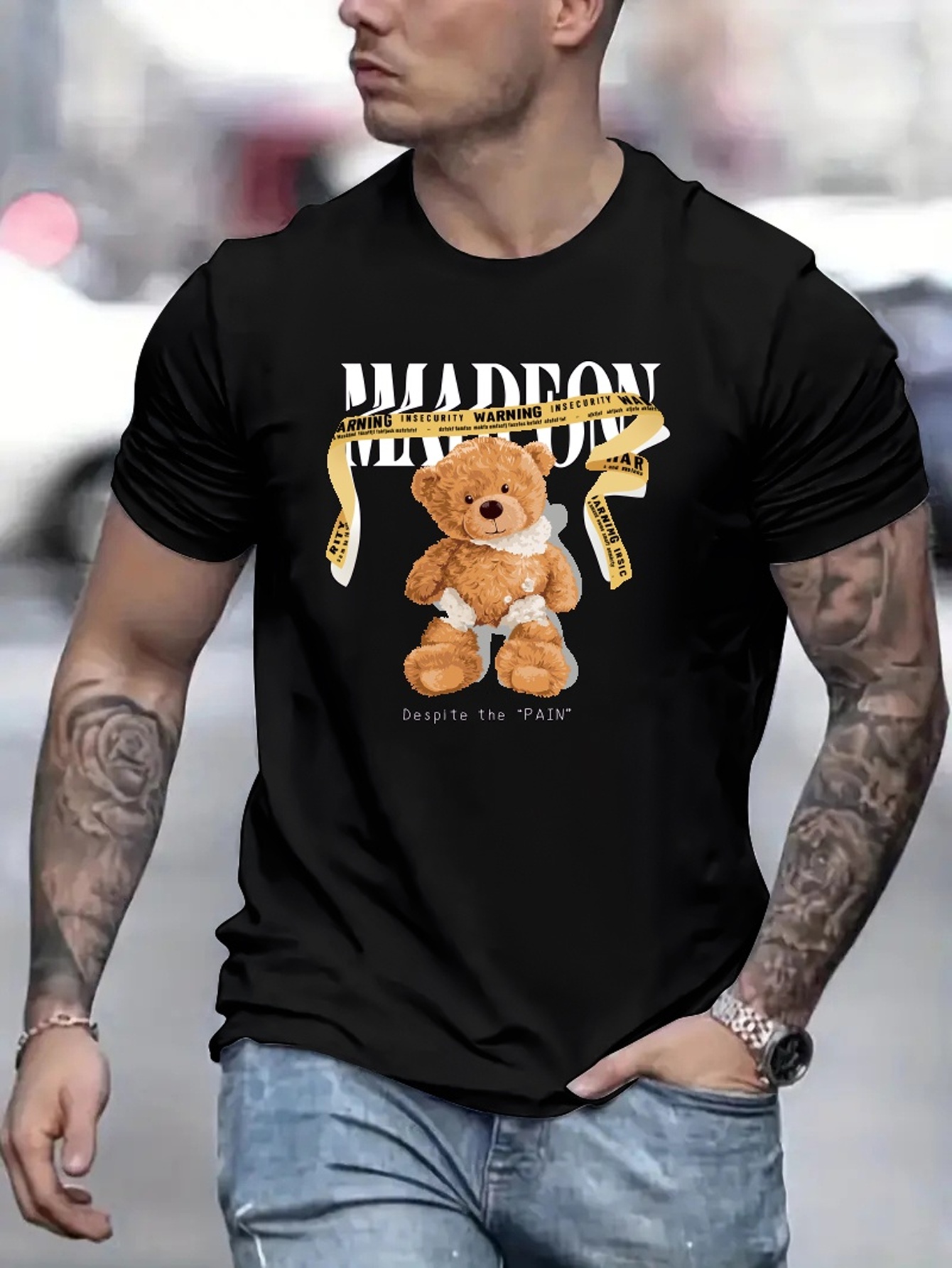 Men's Steam Punk Teddy Bear Print Casual Round Neck Short Sleeve T-shirt -  Temu