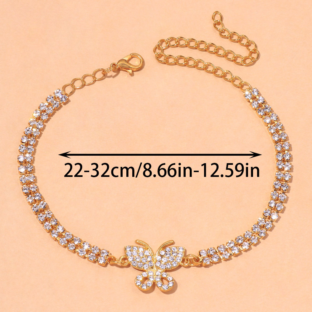 Iced Out Crystal Rhinestones Butterfly Pendants Anklet Chain For Women in  2023