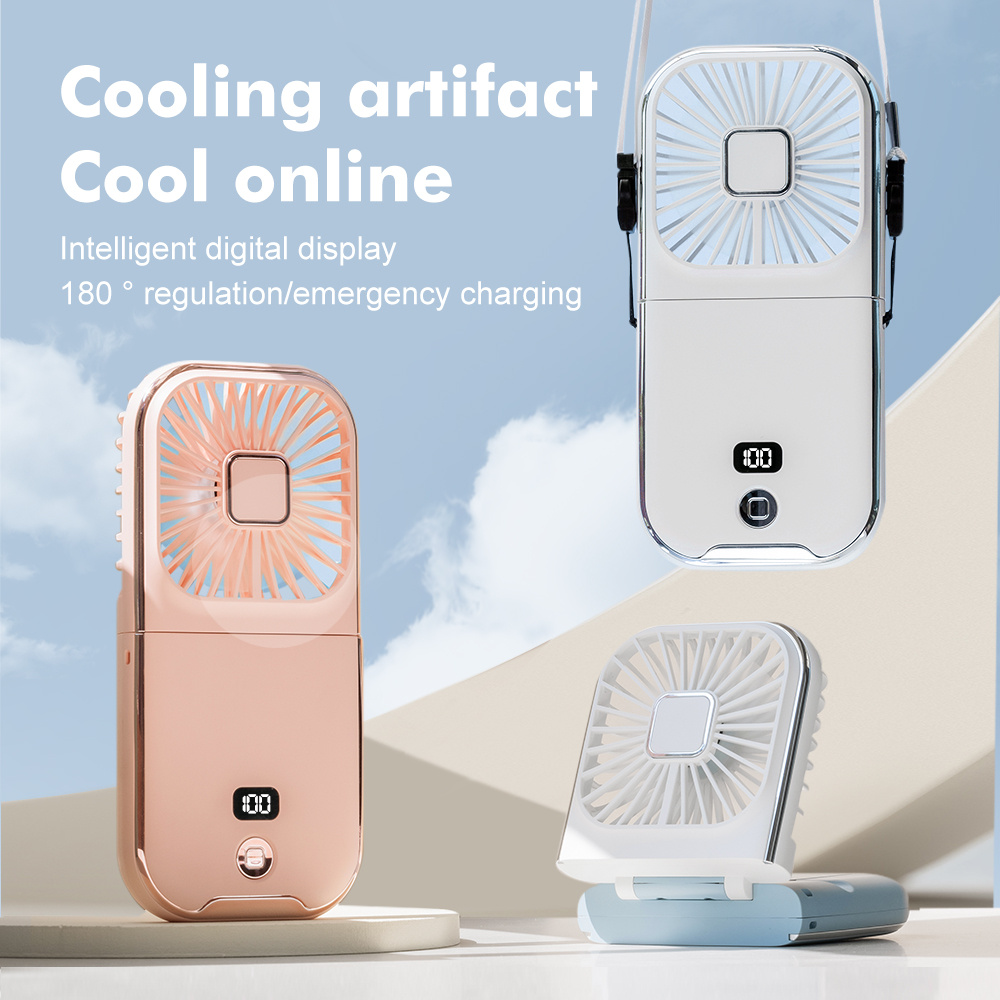 1pc mini portable fan 5 in 1 rechargeable 180 folding wearable personal fan with 3000 mah battery 4 speed strong wind ultra quiet neck handheld stand details 1
