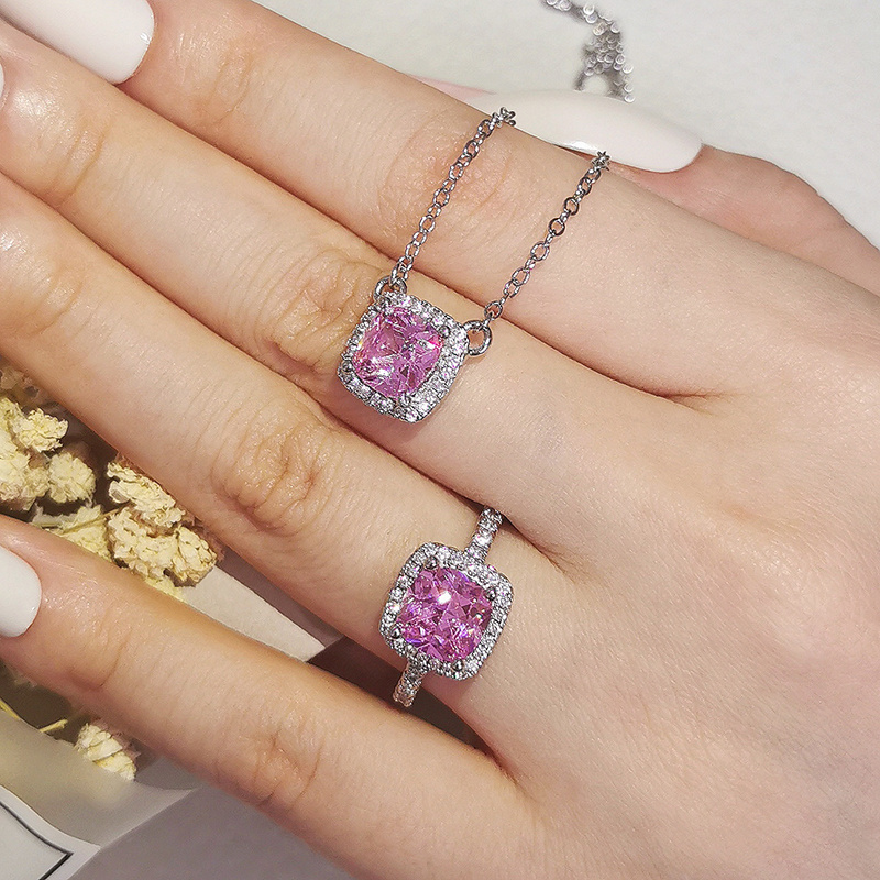 Luxury Pink Zircon Wedding Jewelry Sets for Women Bridal Jewelry