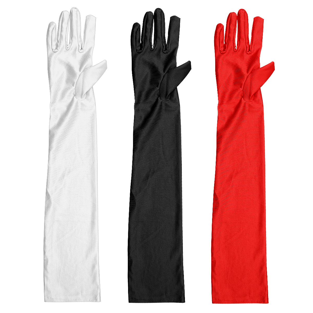 Laumoi 24 pares de guantes largos de satén blancos para mujer, longitud del  codo, guantes de seda de ópera para boda, disfraz de Halloween de los años