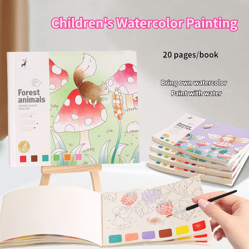 Portable Children Watercolor Painting Book 12/20Sheets Gouache Graffiti  Picture 1 Pen Coloring Water Drawing Books Set Kids Toys