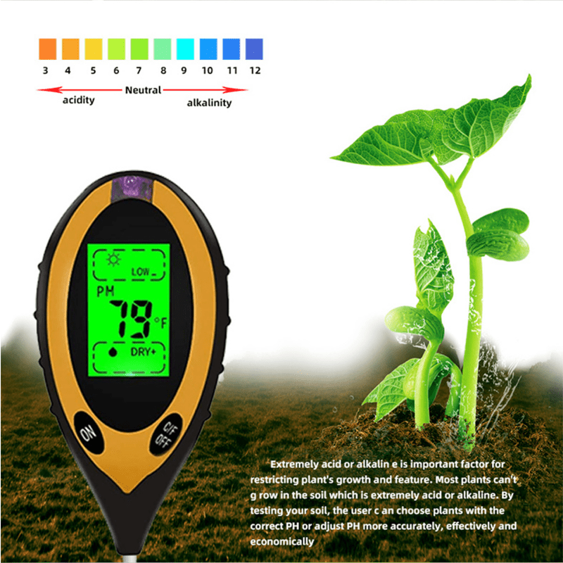 4-in-1 Soil Moisture Meter, Digital Plant Temperature, Soil Moisture, PH  Meter, Sunlight Intensity, Moisture Meter for House Plants, Soil Test Meter
