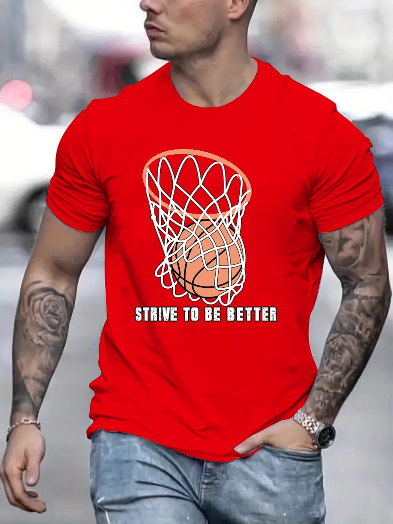 Basketball & Slogan Pattern Print Men's T-shirt, Graphic Tee Men's Summer  Clothes, Men's Outfits - Temu