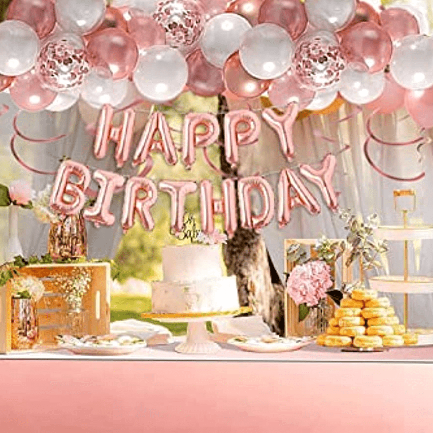 Rose Gold Birthday Party Decoration Rose Gold Party Decorations for Women  Confetti Balloons for Women Birthday Party Decorations Happy Birthday Banner