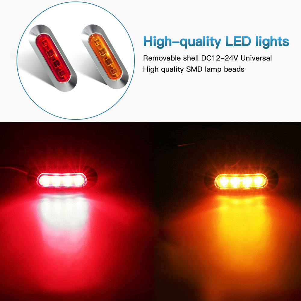 10 luces LED rojas indicadoras laterales DC12-24V lámpara trasera delantera  con bisel cromado para camión, remolque, barco, autobús, camión, caravana