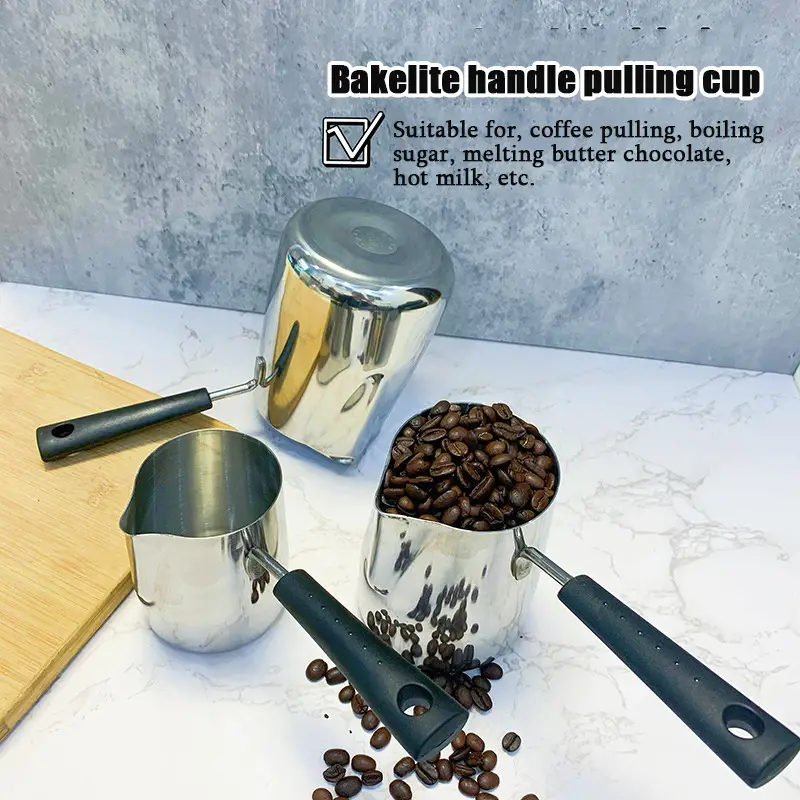 1pc 304 stainless steel long handle coffee cup large capacity hot milk cup pull flower cup milk cup pointed nose fancy coffee tool details 1