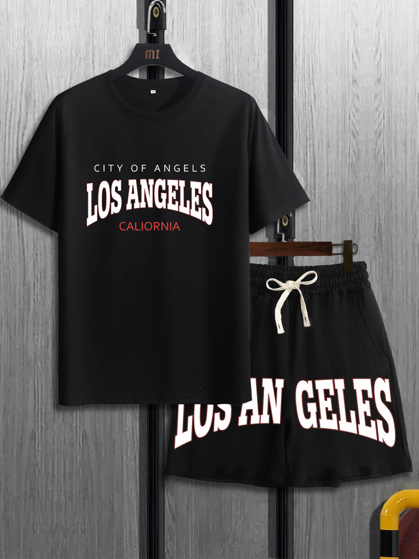 Los Angeles Print Street Style Mens 2pcs Outfits Trendy T Shirt