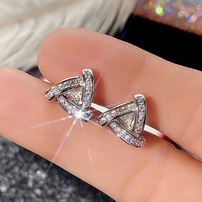 2pcs Men's Triangle Stud Earrings 925 Silver Plated Jewelry