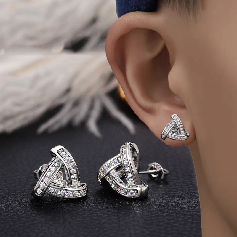 2pcs Men's Triangle Stud Earrings 925 Silver Plated Jewelry