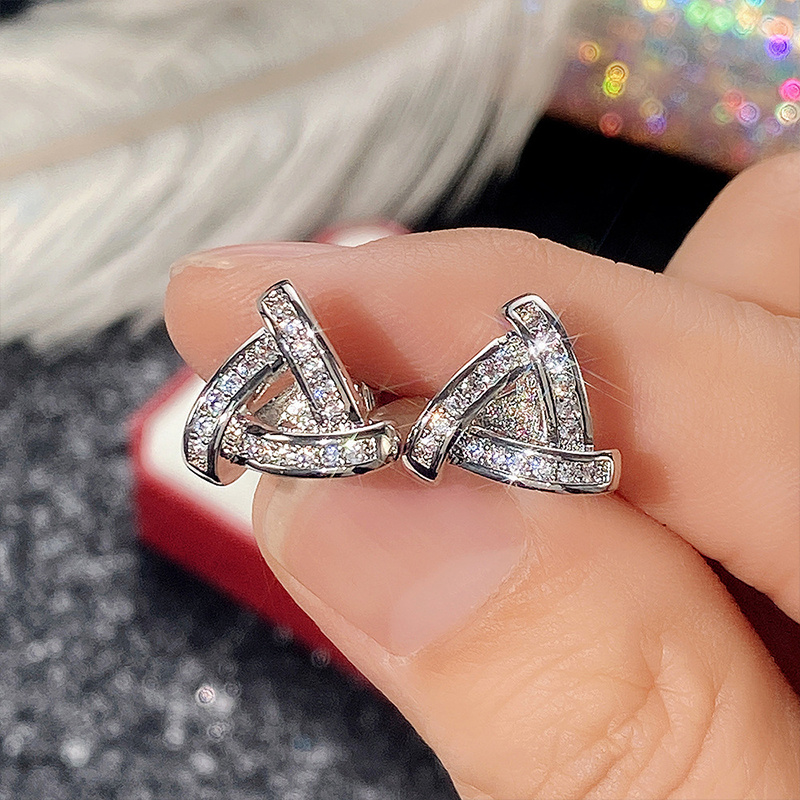 2pcs Men's Triangle Stud Earrings 925 Silver Plated Jewelry