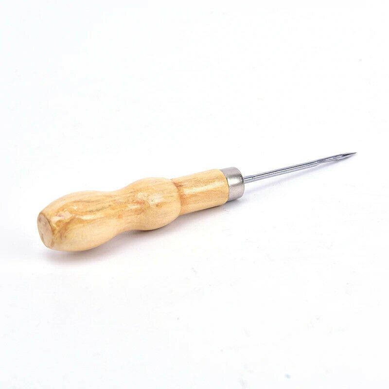 2PCS/Set Wooden Handle Awls DIY Leather Sewing Awl Shoes Repair