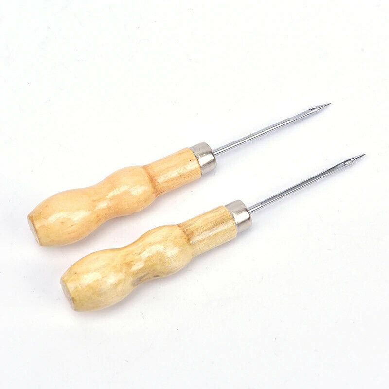 2pcs Wood Handle Awls Round Solid Tools Leather Sewing Tools Leather Crafts  Supplies 