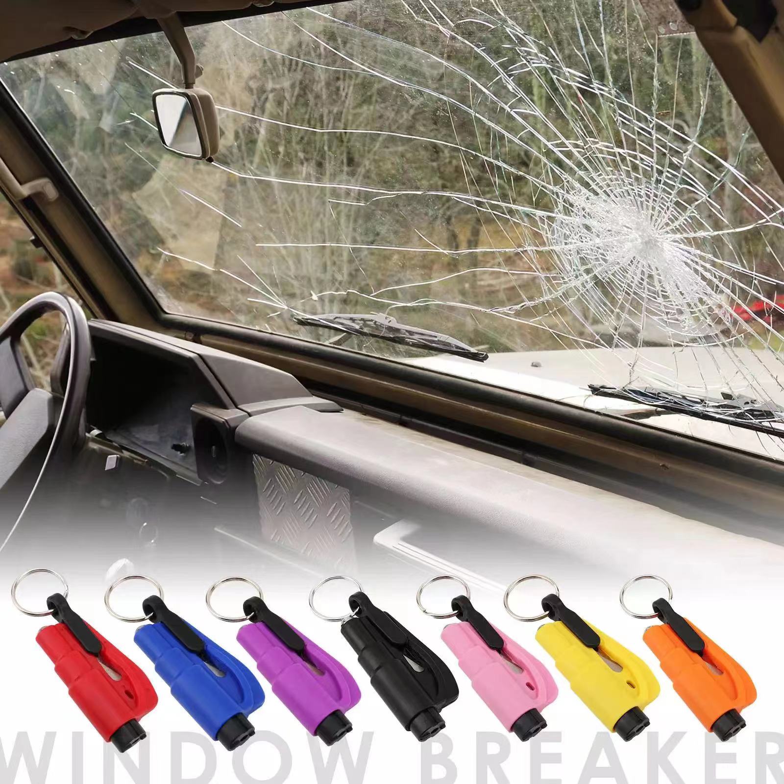 Disjoncteur de vitre de voiture, porte-clés de disjoncteur de fenêtre 3 en  1, coupe-ceinture de sécurité et brise-glace, marteau de sécurité de