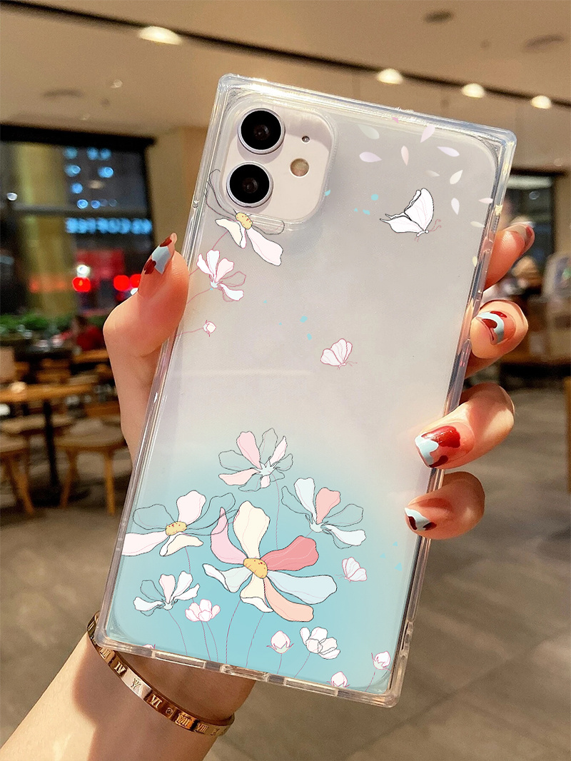Light Blue Background & Flowers Graphic Anti-fall Silicon Phone Case For Iphone  14, 13, 12, 11 Pro Max, Xs Max, X, Xr, 8, 7, 6, 6s, Mini, 2022 Se, Plus,  Gift For