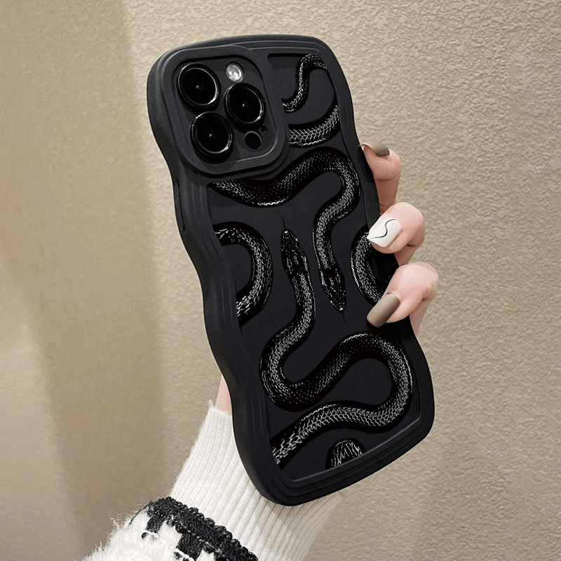 

Black Snake Pattern Sleeve Phone Case For Iphone Series, Graphic Pattern Silicone Phone Case, Gift For Birthday, Girlfriend, Boyfriend, Or Yourself