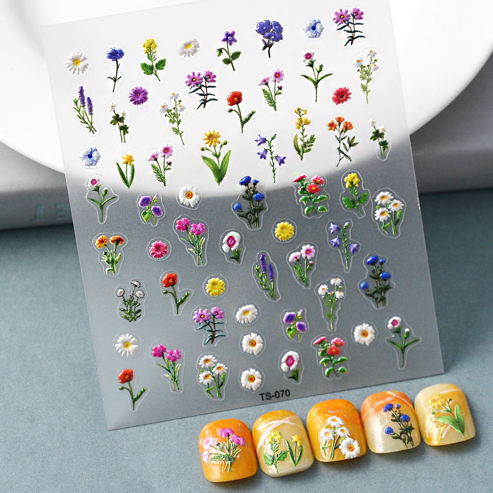 

5d Embossed Spring Flower Nail Art Stickers - 3d Self Adhesive Resin Decals For Women's Diy Nail Art - Colorful Floral Designs For Nail Decoration