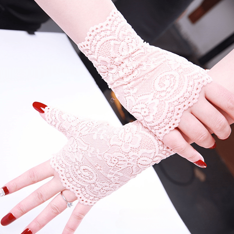 Women's Dotted Lace Gloves Sun Protection Breathable Elegant - Temu Canada