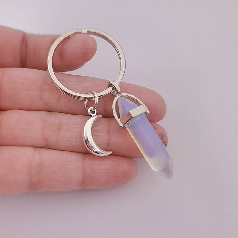Crystal Key Chains/ Gemstone Charm Keychains/ Charms and Gemstones Key  ring/ Sun Compass Moon Tree Fairy Moon Wrapped Crystal Keyring