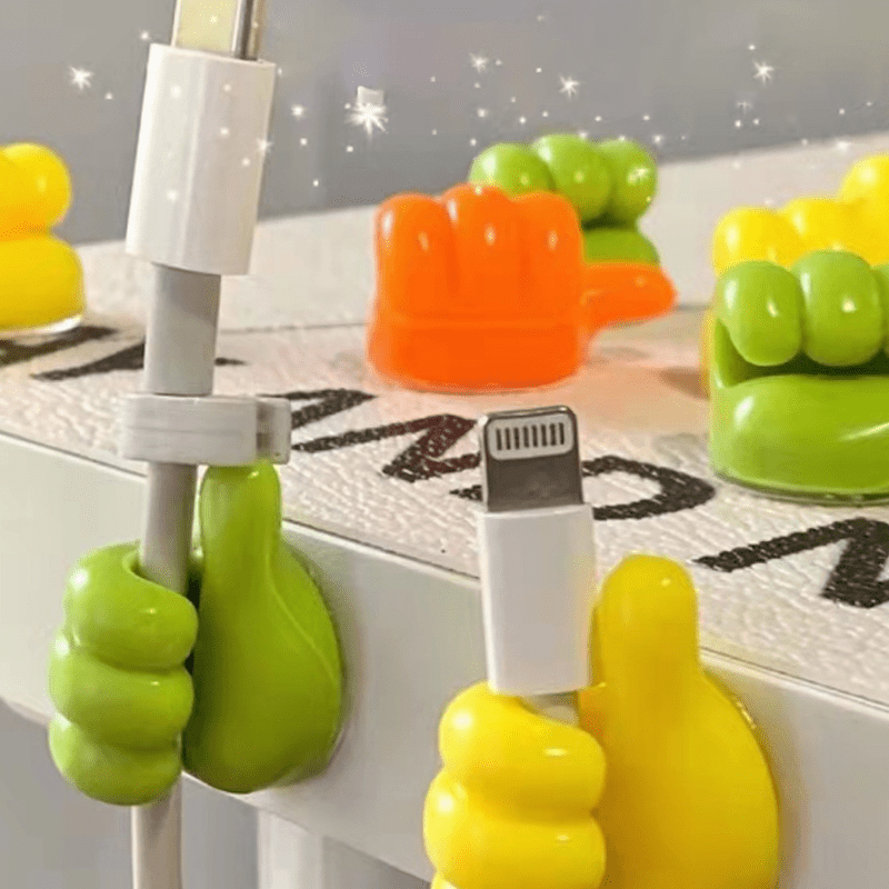 10 Pcs Random Color Finger Shape Data Cable Hooks Multipurpose