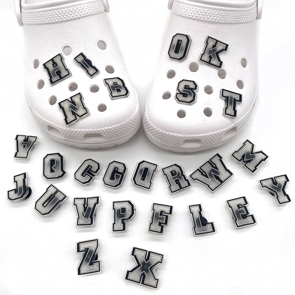 White & Black Crocs Jibbitz Letter V Shoe Accessories