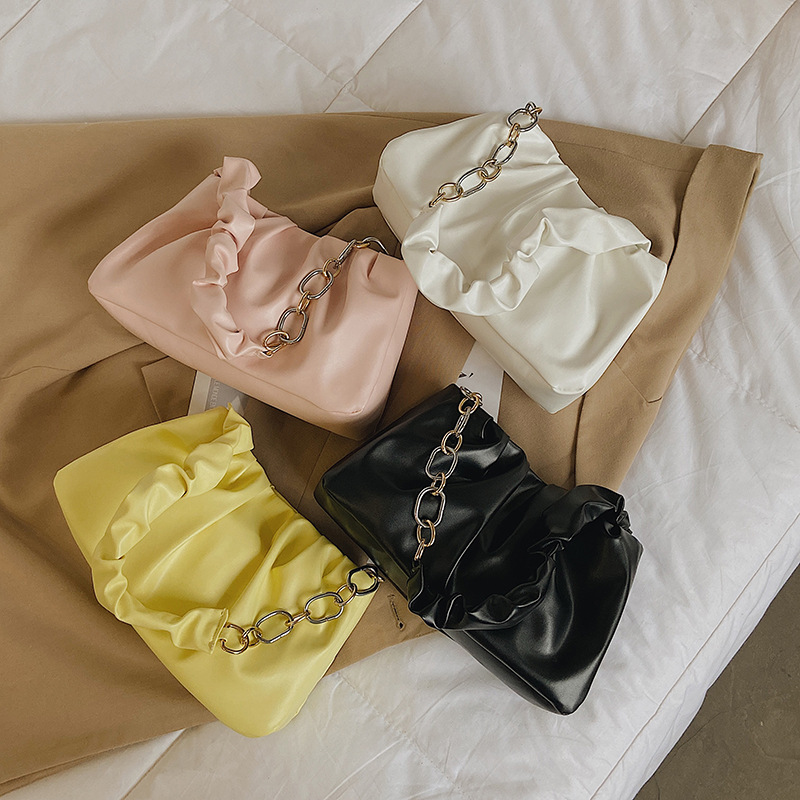 Simple Design Ruched Shoulder Bag, Solid Color Pu Leather Handbag, Metal  Chain Underarm Bag - Temu Philippines