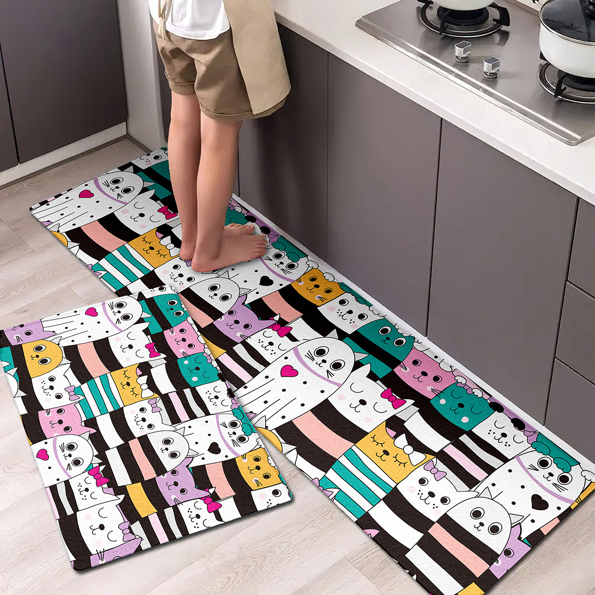 Cartoon Cat Carpet Non Slip Mat Water Absorbing Mat At The