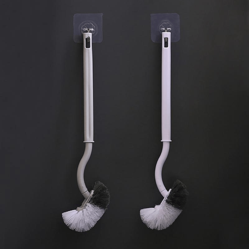 Multi-function Double Head Plastic Toilet Brush Curved Bathroom Cleaning  Scrubber Bending Thicken Handle Corner Brush PP Holder