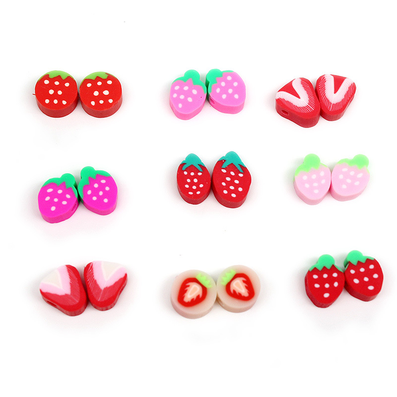 100Pcs Fruit Beads Strawberry Fruits Polymer Clay Color Mixed DIY Beads