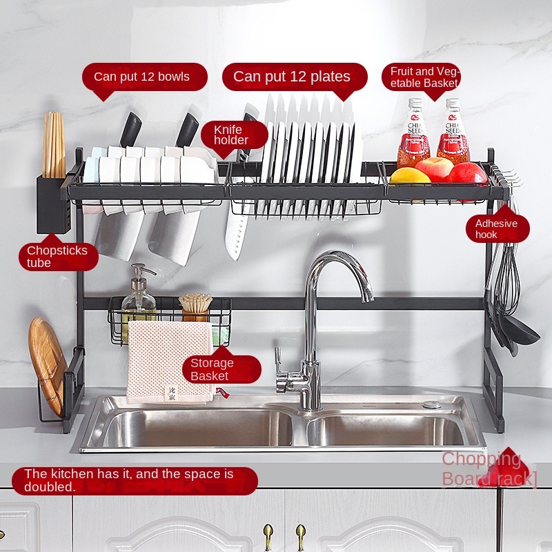 Kitchen Double Layers Over Sink Storage Rack Stainless Steel