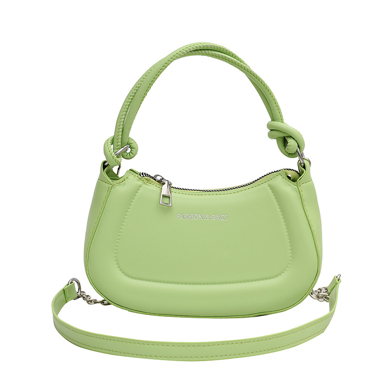 Fashionable Baguette Bag Green Small Flap PU
