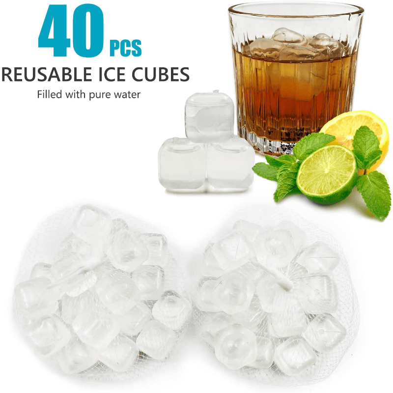 Reusable Ice Cube, 40Pcs Plastic Ice Cubes, Quick-Freeze Easy-to