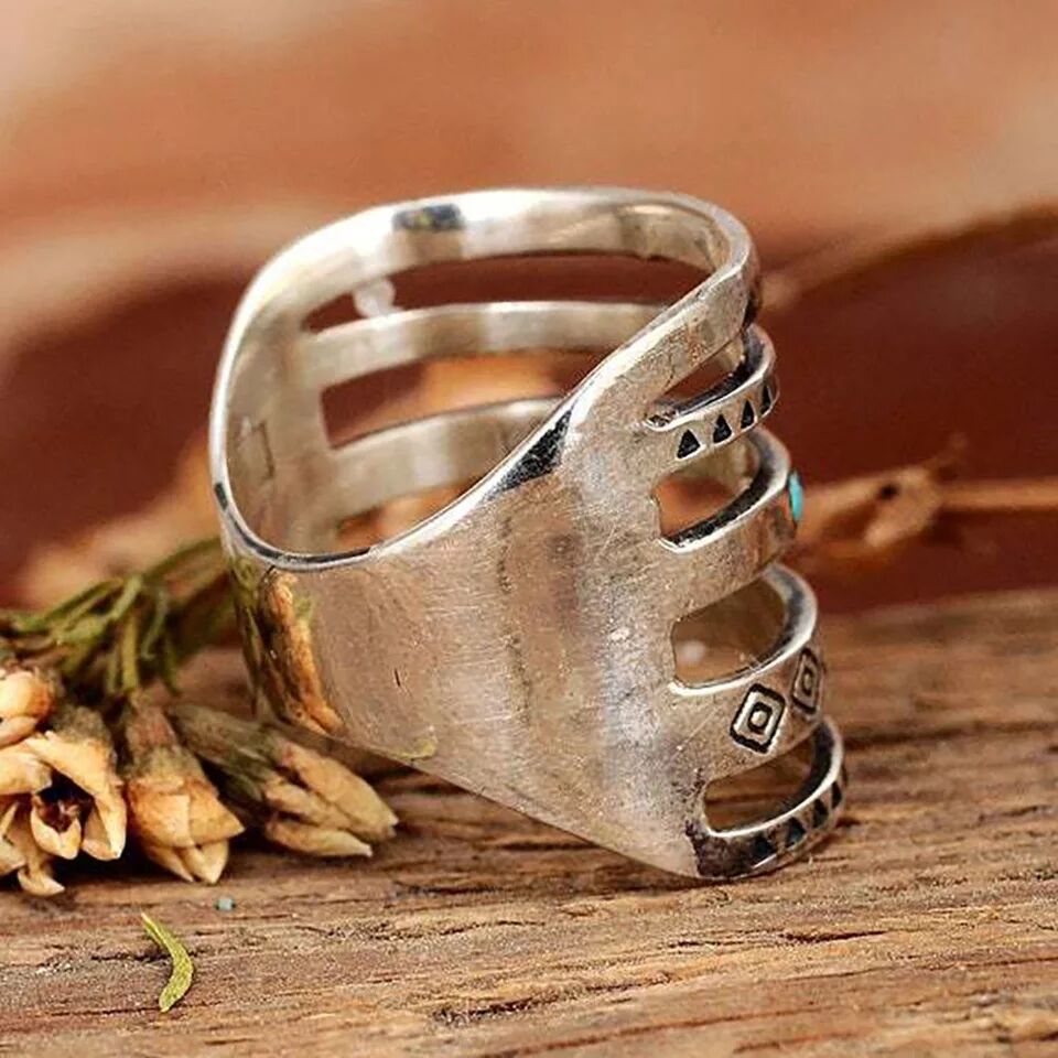 Boho Engraved Vintage Pine Stone Ring for Men