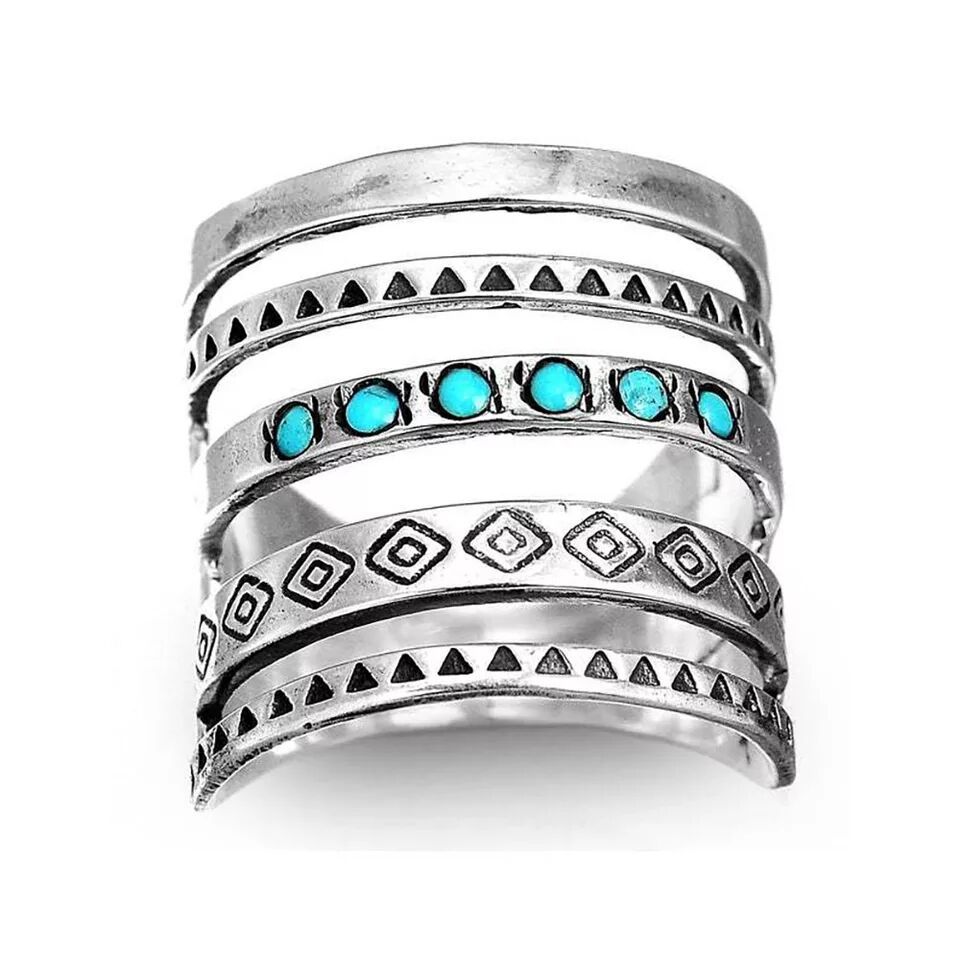 Boho Engraved Vintage Pine Stone Ring for Men