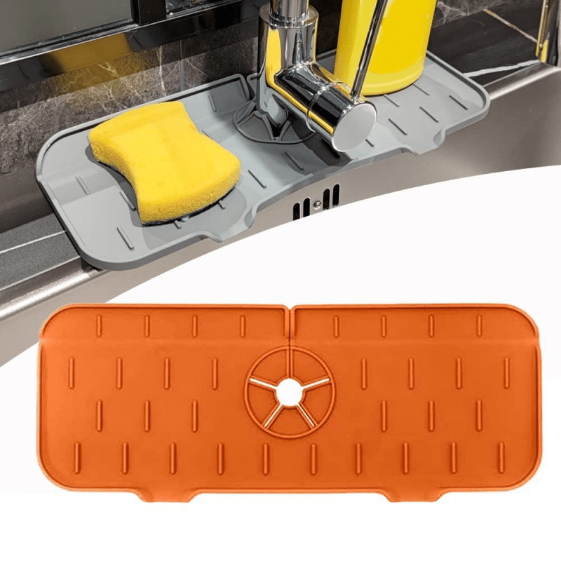 Silicone Kitchen Faucet Mat For Sink Sponge Drain Rack Foldable Sink Mat  Faucet Splash Catcher Bathroom Countertop Protector Mat