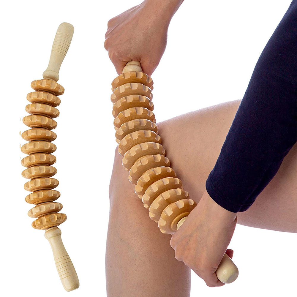 Relieve Cellulite & Muscle Pain with this Wooden Roller Massage Tool - Perfect for Lymphatic Drainage & Trigger Point Release!